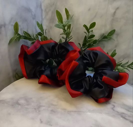 Black leather +Red detail scrunchie
